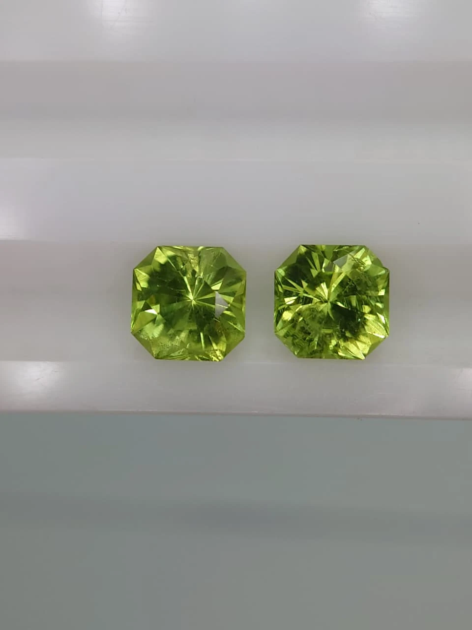 2.8ct Natural  Radiant Facated Peridot Pair from Pakistan — view 2